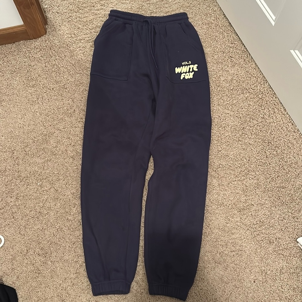 Navy blue white fox sweatpants